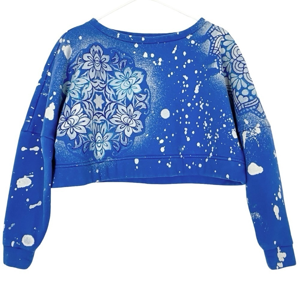 Heirloom Amalgam Sweatshirt Womens Size Small Blue Varsity Cropped Upcycled Crop